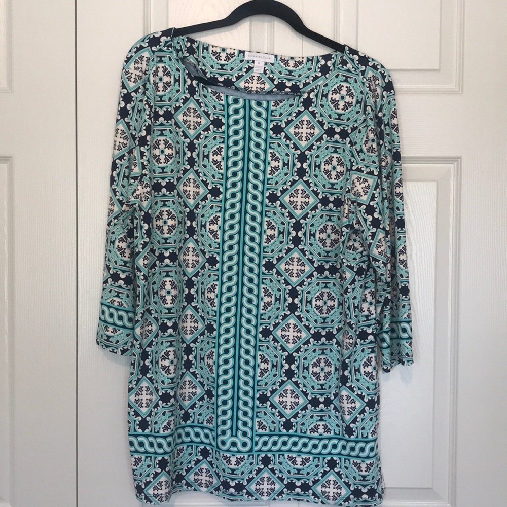 Charter Club 3/4 sleeve blouse navy teal